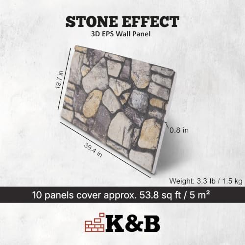 K&B Panels 3D Wall Panels, Stone Effect Styrofoam Wall Panelling Kit, - Image 3