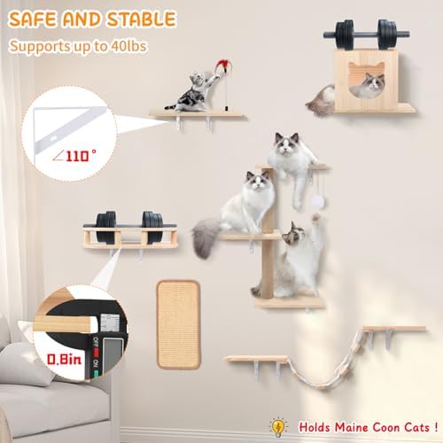 Cat Wall Shelves, Solid Wooden Wall-Mounted Cat Furniture - Image 3