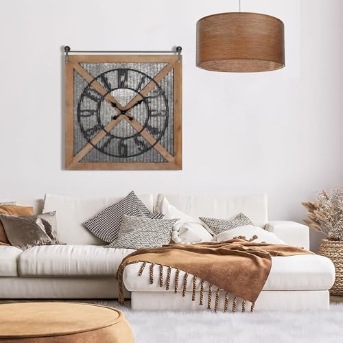 Oakrain Rustic Large Wall Clock, Classic Vintage Hanging Clock, Silent - Image 5