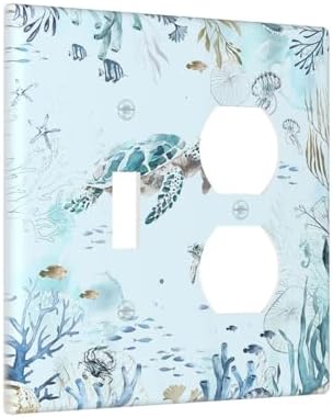 Wallplates Teal Blue Ocean Sea Turtle Seabed Plants 1 Toggle 1 Duplex Switch - Image 2