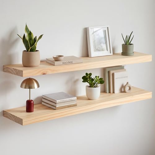 Homeforia 36 Inch Floating Shelves, High-End Solid Pine Wood by Homeforia