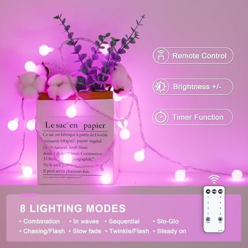 JMEXSUSS 33 ft 100 LED Globe Pink Christmas String Lights Indoor - Image 4