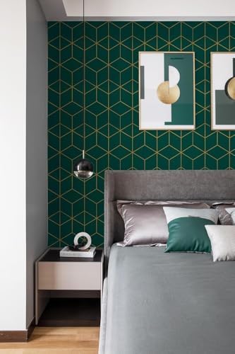 Safiyya Peel and Stick Wallpaper Gold and Dark Green Wall Paper Geometric - Image 4