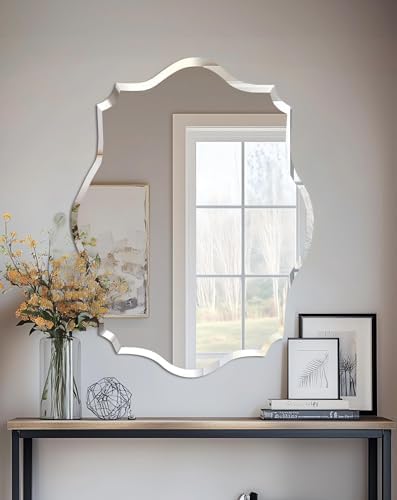 Frameless Scalloped Wall Mirror: Modern Glass Mirror 27.6x19.7 inch by Artloge
