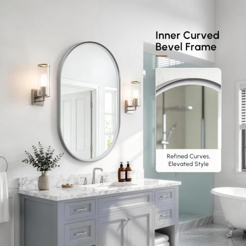 USHOWER Brushed Nickel Oval Bathroom Mirror 24x36 Inch, Oval Wall Mirror - Image 2