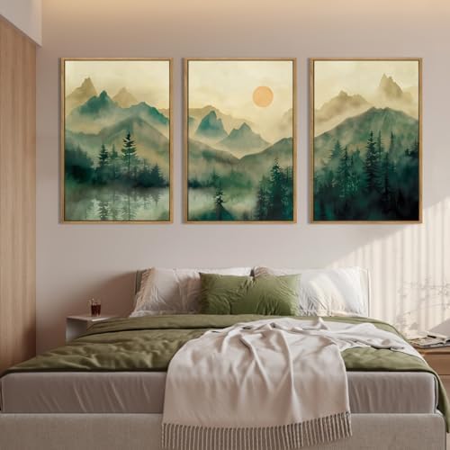 IARTTOP Extra Large Green Forest Wall Art 24x36 Inch Framed Foggy Mountain - Image 4