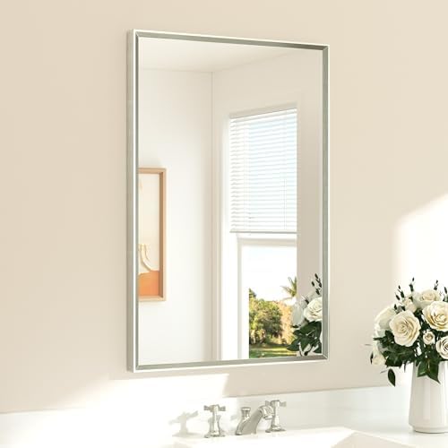 TETOTE Brushed Nickel Mirror for Bathroom Sink 24" x 36" Beveled Frame Brushed by TETOTE