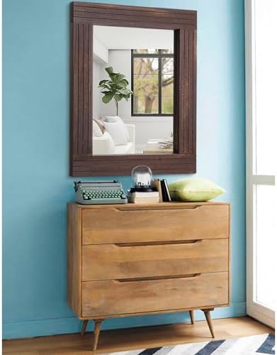 Wall Mirror Rustic Wooden Frame Rectangle Vintage Hanging Mirrors - Image 4