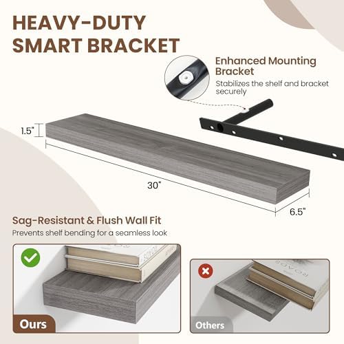 Acovy 30 Inch Floating Shelves for Wall 2 Pack, Wall Mounted Floating Shelf - Image 3