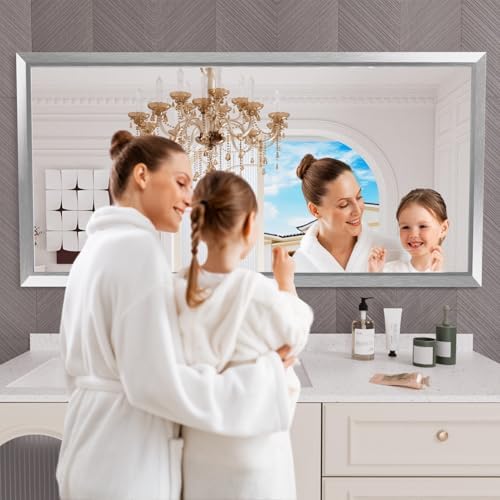 Amorho Bathroom Mirror for Wall 72x36 Inch, Brushed Silver Metal Framed - Image 6