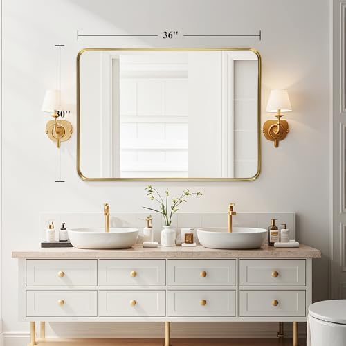 Gold Bathroom Vanity Mirror Over Sink 30x36, Large Wall Mounted Mirror - Image 2
