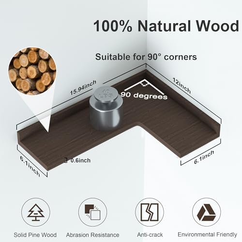 4 Tier Corner Floating Shelves Set of 4, Rustic Pine Corner Shelves - Image 3
