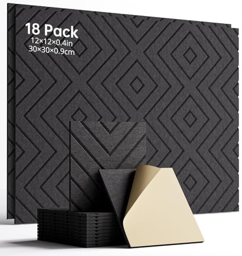Sound Proof Foam Panels for Walls Self-Adhesive, 18 Pack 12" X 12" by Woovio