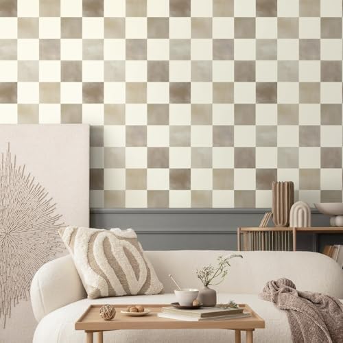 Ismoon Checkered Wallpaper Peel and Stick Neutral Mosaic Checkered Contact - Image 4