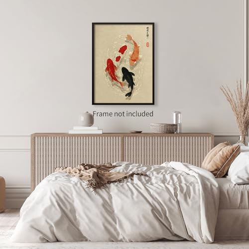 WIUHIO Japanese Koi Fish Canvas Poster Trendy Animal Aesthetic Wall Art Asian - Image 3