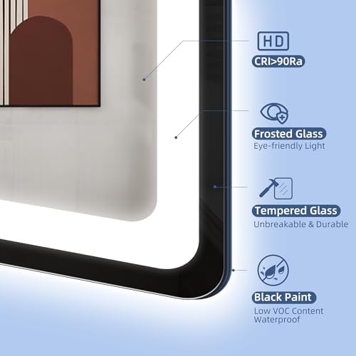 STARLEAD 24"x32" Black Frameless LED Bathroom Mirror - Image 3