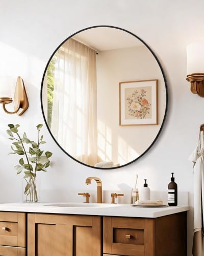 GarveeTech 20 Inch Black Circle Wall Mirror, Modern Round Metal Framed Mirror by GarveeTech