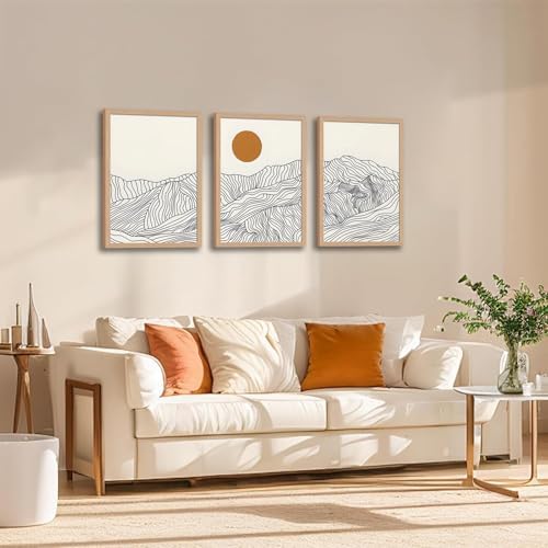 Abstract Wave Line Mountain Framed Canvas Wall Art, Boho Sun Wall Decor - Image 6