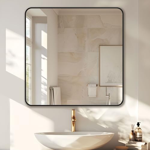 Antok 36x36 Black Metal Framed Bathroom Mirror, Wall Mirror by AntokMirror