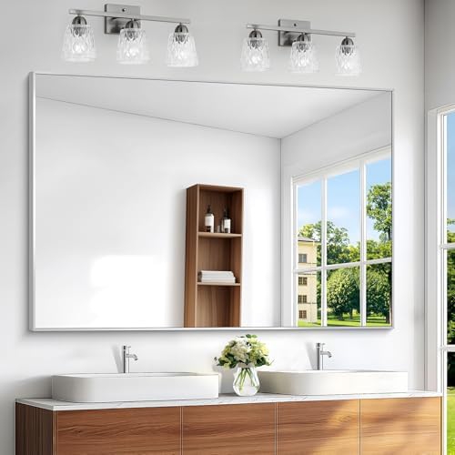 BONEWEI Silver Bathroom Mirror, 60x40 inch Wall Mirror by BONEWEI