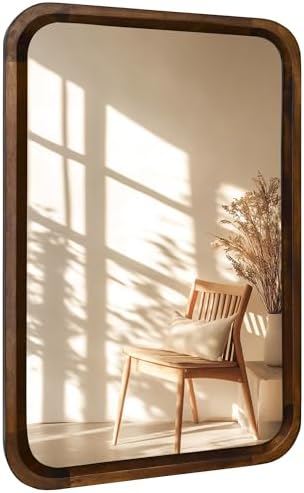 Wood Bathroom Mirror for Wall, Rectangle 20 x 30 inch Vanity Brown Mirrors by Culer