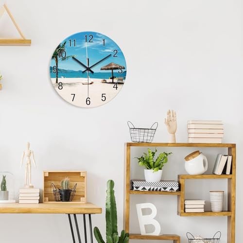 XFM Beach Wall Clock Battery Operated 14 Inch Blue Tropical - Image 2