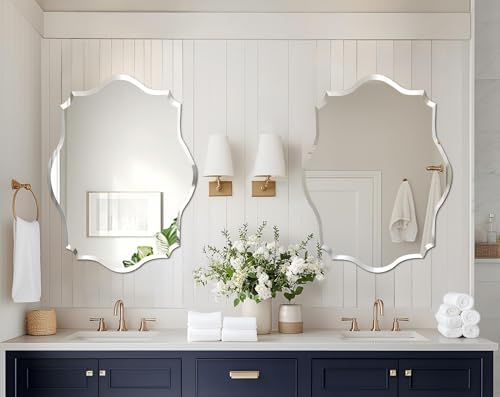 Frameless Scalloped Wall Mirror: Modern Glass Mirror 27.6x19.7 inch - Image 6