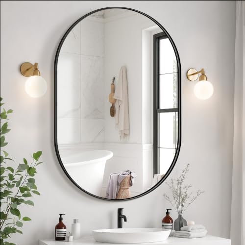 Delma 40x28 Black Oval Bathroom Mirror by Delma