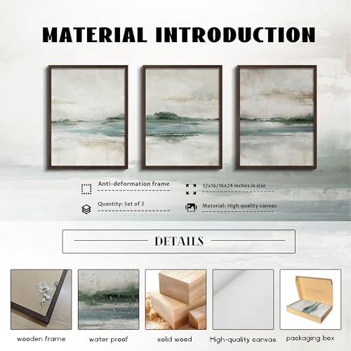 Framed Abstract Wall Art Set of 3, Modern Green Lake Canvas Prints - Image 5