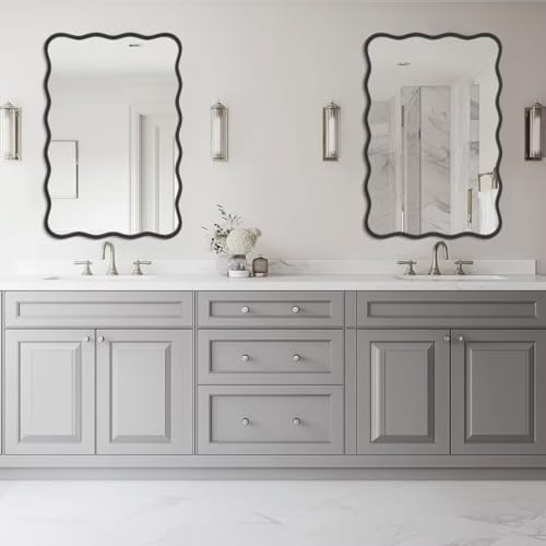 PROHOMEWARE 24x36 Black Wavy Irregular Bathroom Mirror, Wall-Mounted - Image 6