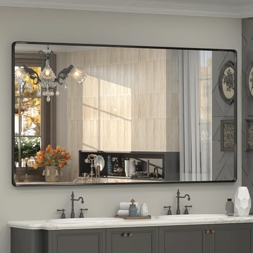 66x36 Inch Black Matte Framed Mirror by GOLOMO