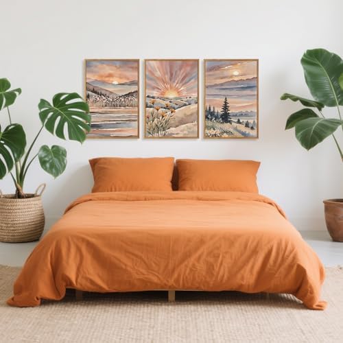 CHDITB Boho Sun Canvas Wall Art Set, Sunrise and Sunset Mountain Wall Decor - Image 2