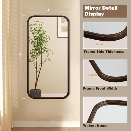 Niccy Rect Full Length Mirror, Wall-Mounted Wood Mirror - Image 2