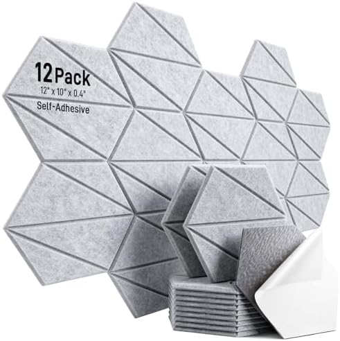 12 Pack Hexagon Acoustic Panels Self Adhesive, Z-Lines Design by AUSLET