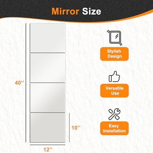 Delma Frameless Mirror Tiles 12"x10"x4 Pcs Wall Mounted - Image 3