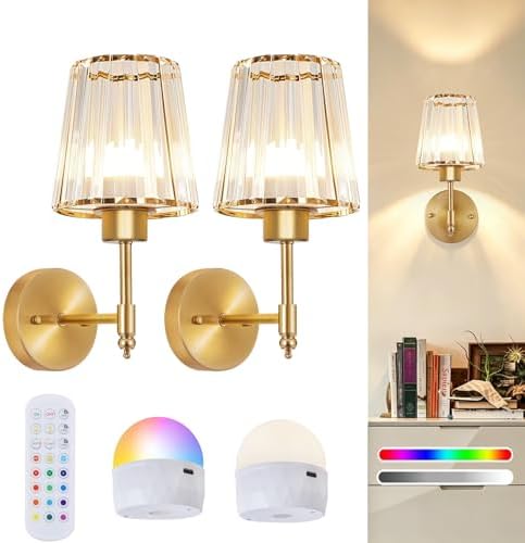 Battery Operated Wall Sconce Set of 2, Rechargeable Wireless Wall Lights by SoodMi