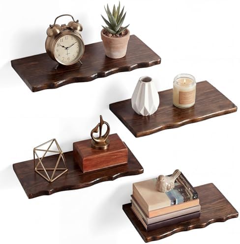 Pinkunn 4 Pcs Floating Shelves for Wall Rustic 15.75 Inches Walnut Wooden by Pinkunn