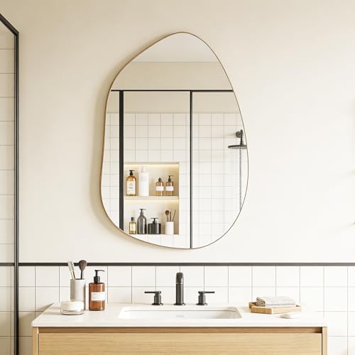 Irregular Asymmetrical Wall Mirror, 32x24 Inch Gold Mirror - Image 2