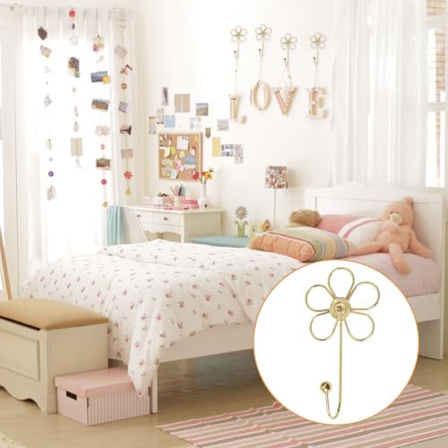 MOROBOR 4pcs Golden Flower Single Hooks Creative Wall Mounted Hooks - Image 5
