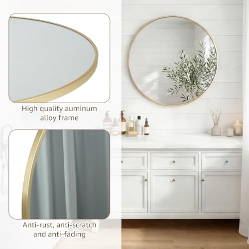 DUMOS 28 Inch Round Wall Mirror, Bathroom Mirrors - Image 4