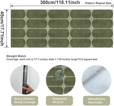 Green Nordic Style Wallpaper Wall Tile Peel and Stick Wallpaper Wall Paper Self - Image 2