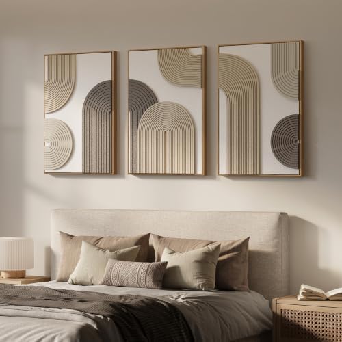 Large 3D Textured Framed Boho Neutral Abstract Wall Art, 3 Piece 24x36 inch - Image 2
