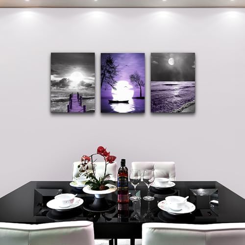 Lapremoly Black And White Purple Ocean Landscape Large Wall Decor - Image 3