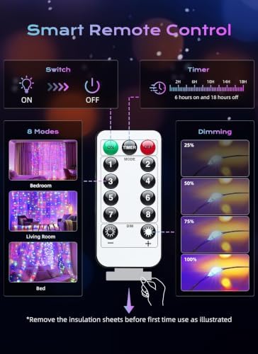 Brightown 300 LED Fairy Curtain Lights, 9.8ft x 9.8ft Curtain String Lights - Image 6