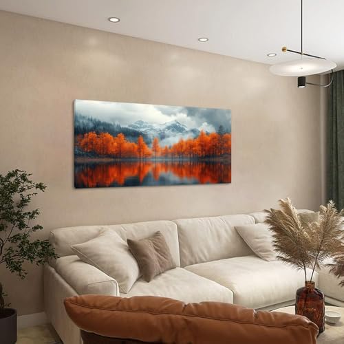 Lasdel Beautiful Autumn Lakeside Forest Landscape Wall Art - Image 4
