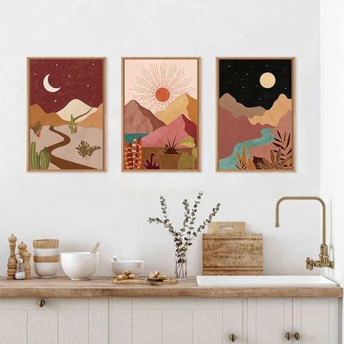 LHIUEM Large Boho Southwest Mountain Framed Canvas Wall Art, Abstract Desert - Image 5