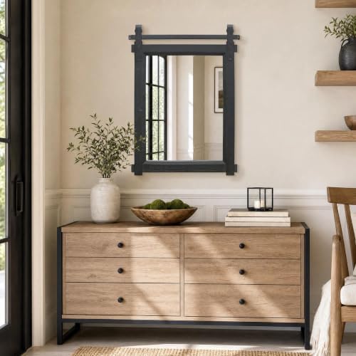 Besdomus Rustic Bathroom Vanity Mirror: 22"x30" Black Farmhouse Barn Door - Image 6