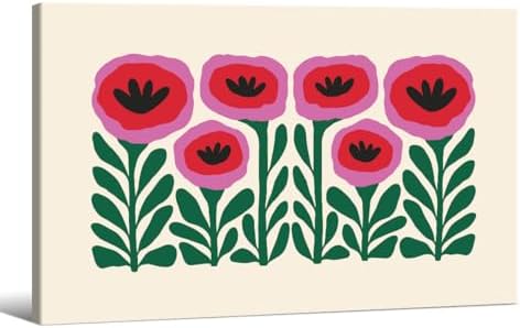 Pink and Green Flower Vintage Poster Nature Abstract Botanical Wall Art Poppies by Heltrappe