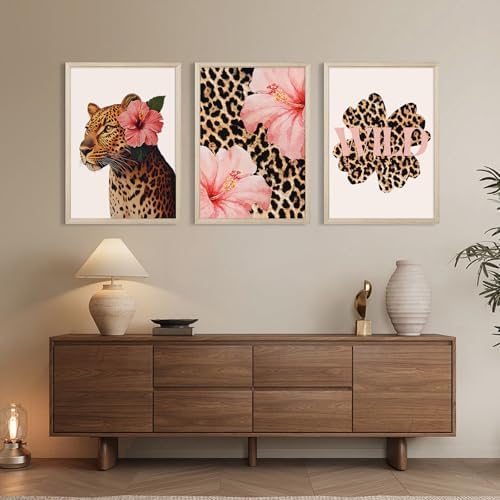 Trendy Leopard Wall Art Pink Cheetah Print Room Decor Leopard Flower Canvas - Image 4