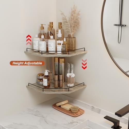 JJL Corner Shelf Wall Mounted, 12 Inches 2-Tier Floating Corner Shelf, Hexagon - Image 5
